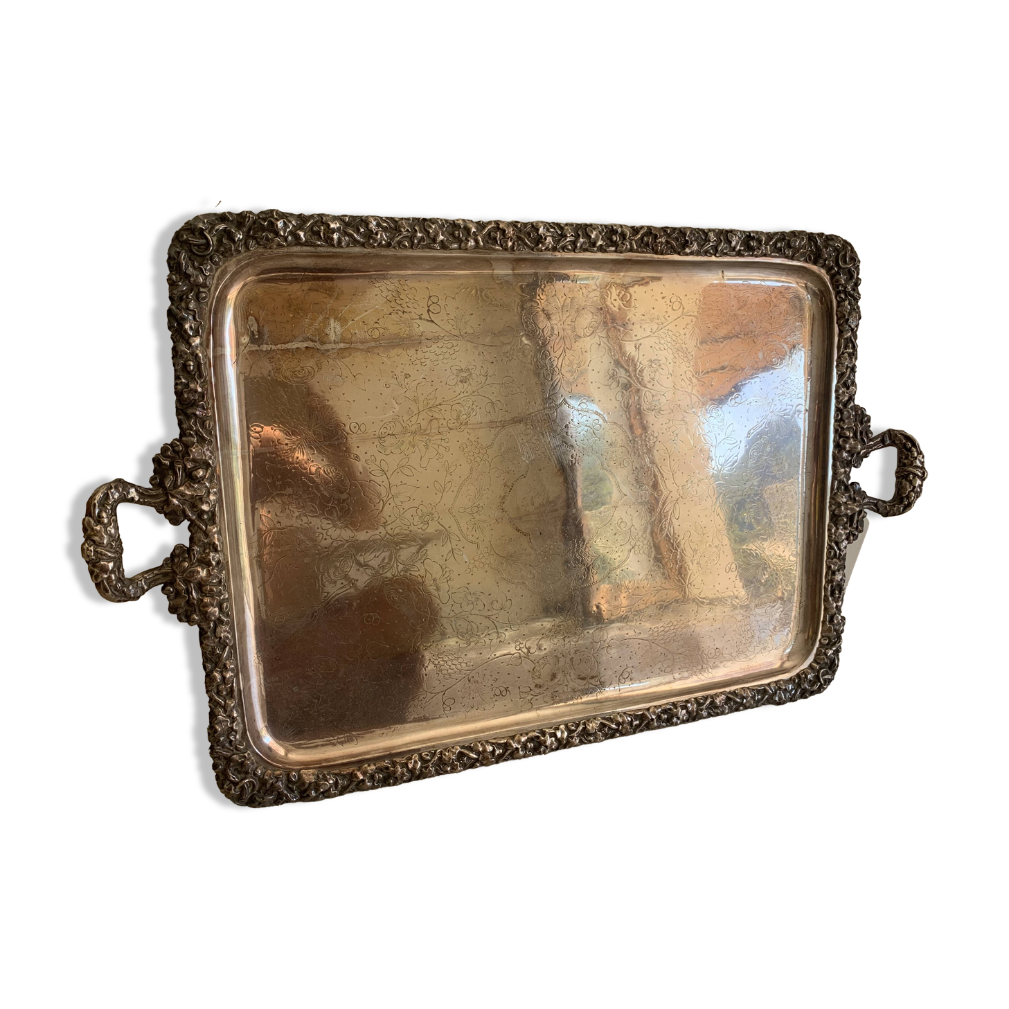 Large 19th century silver-plated copper serving tray - 80 x 48 cm