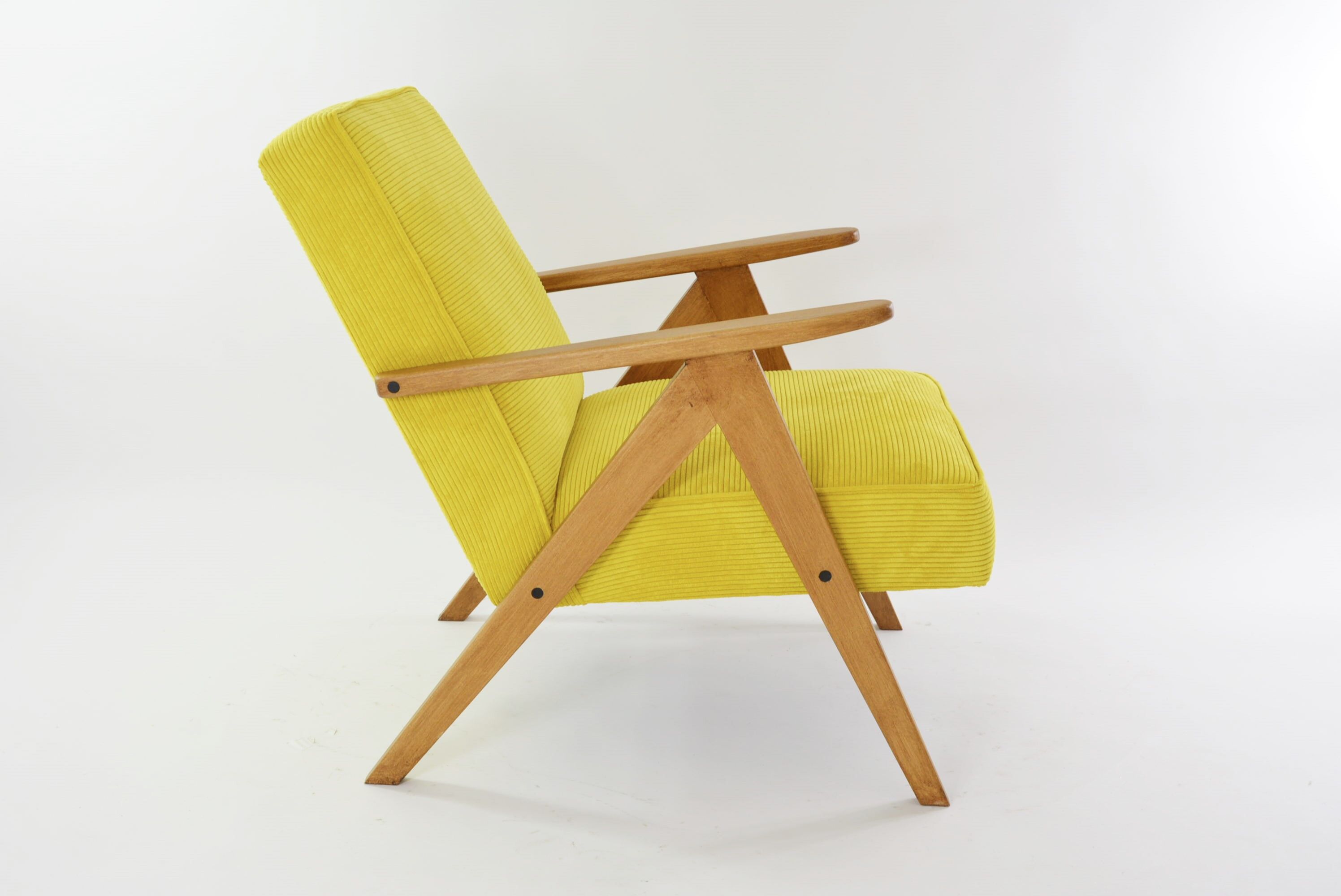 Kompas armchair yellow ribbed velvet