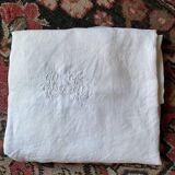 RG embroidered linen damask tablecloth late 19th century.