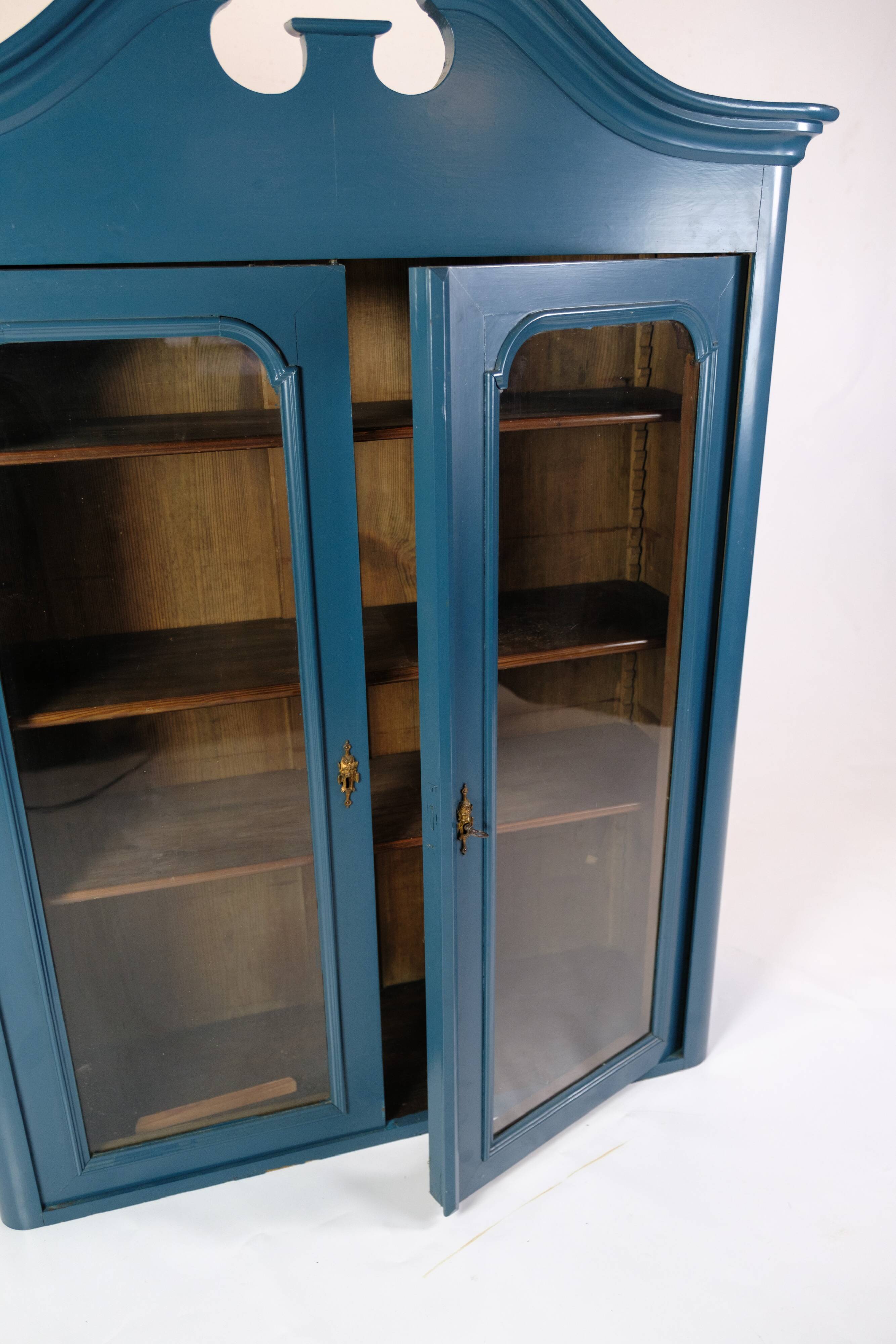 Antique Display Cabinet Painted Blue From 1920s