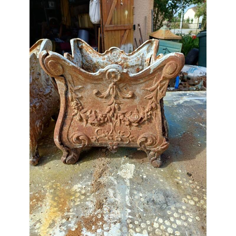 Pair of enamelled cast iron planters from 1900 from Charleville-Mézières