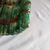 Dish and Asparagus Drainer in Green Barbotine Earthenware