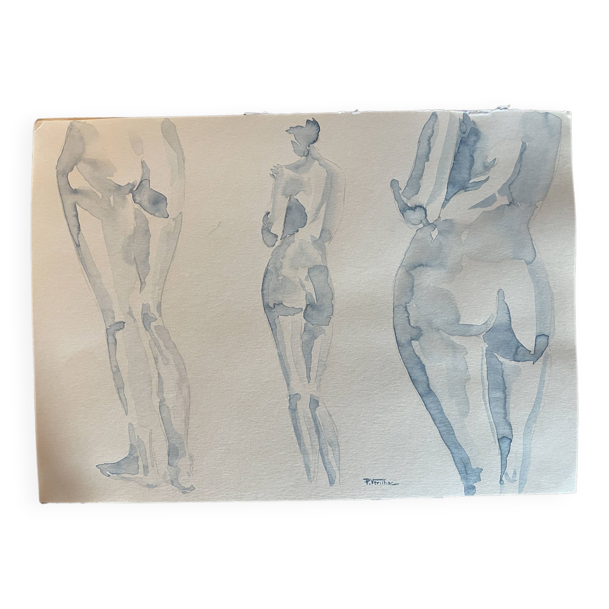 Tableau signé aquarelle « étude de dos féminins »