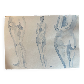 Painting signed watercolor “study of female backs”