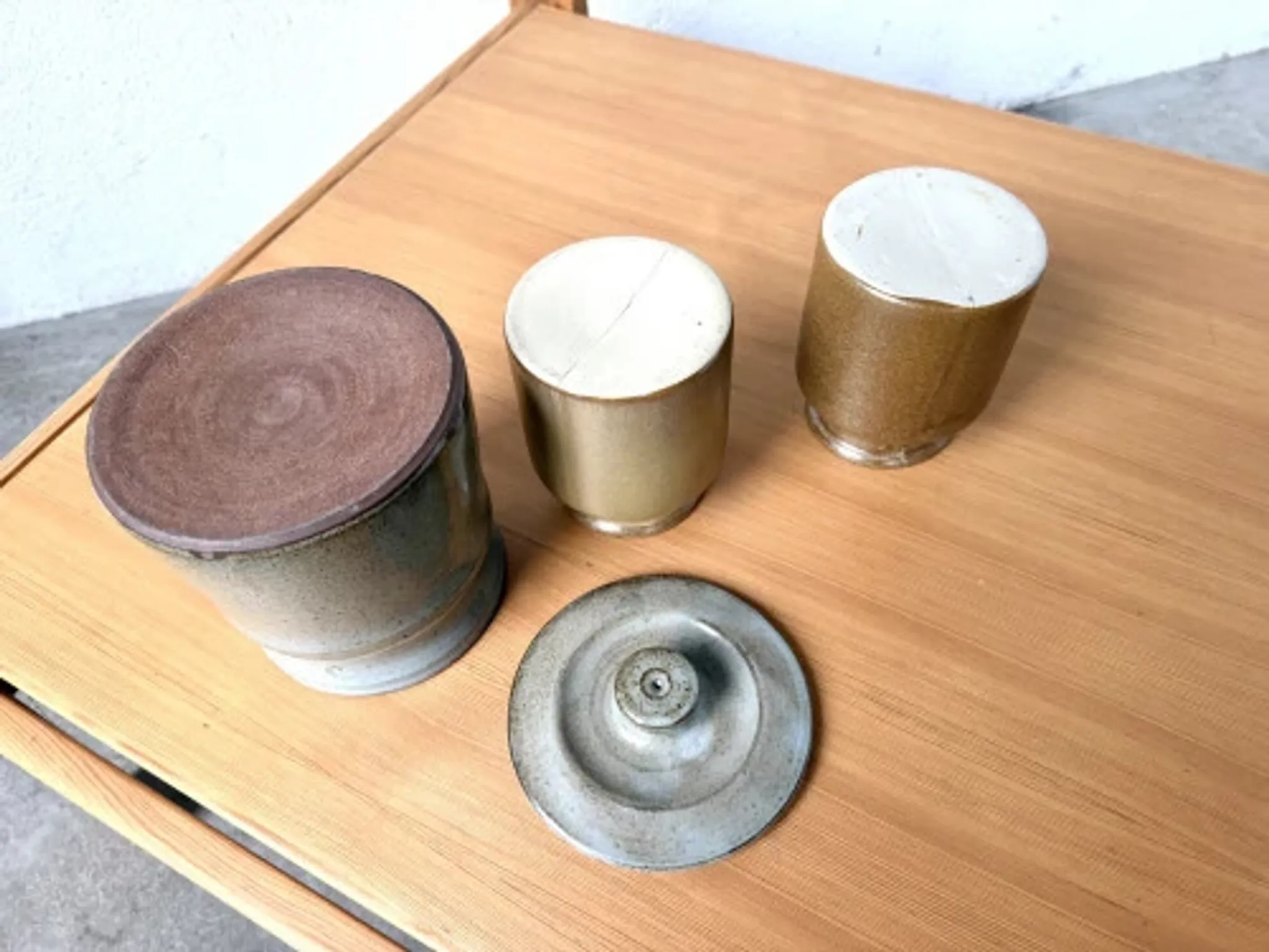 Set of 3 glazed stoneware pots, 1970s
