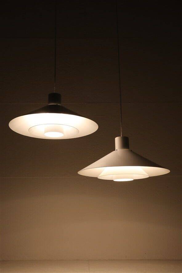 Set of 2 Nordisk Solar Compagni / Christian Hvidt “Trapez” pendant lamps / Danish modern design / 1970s / 1980s