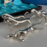 Set of 6 vintage silver metal knife holders and bottle opener, chev design