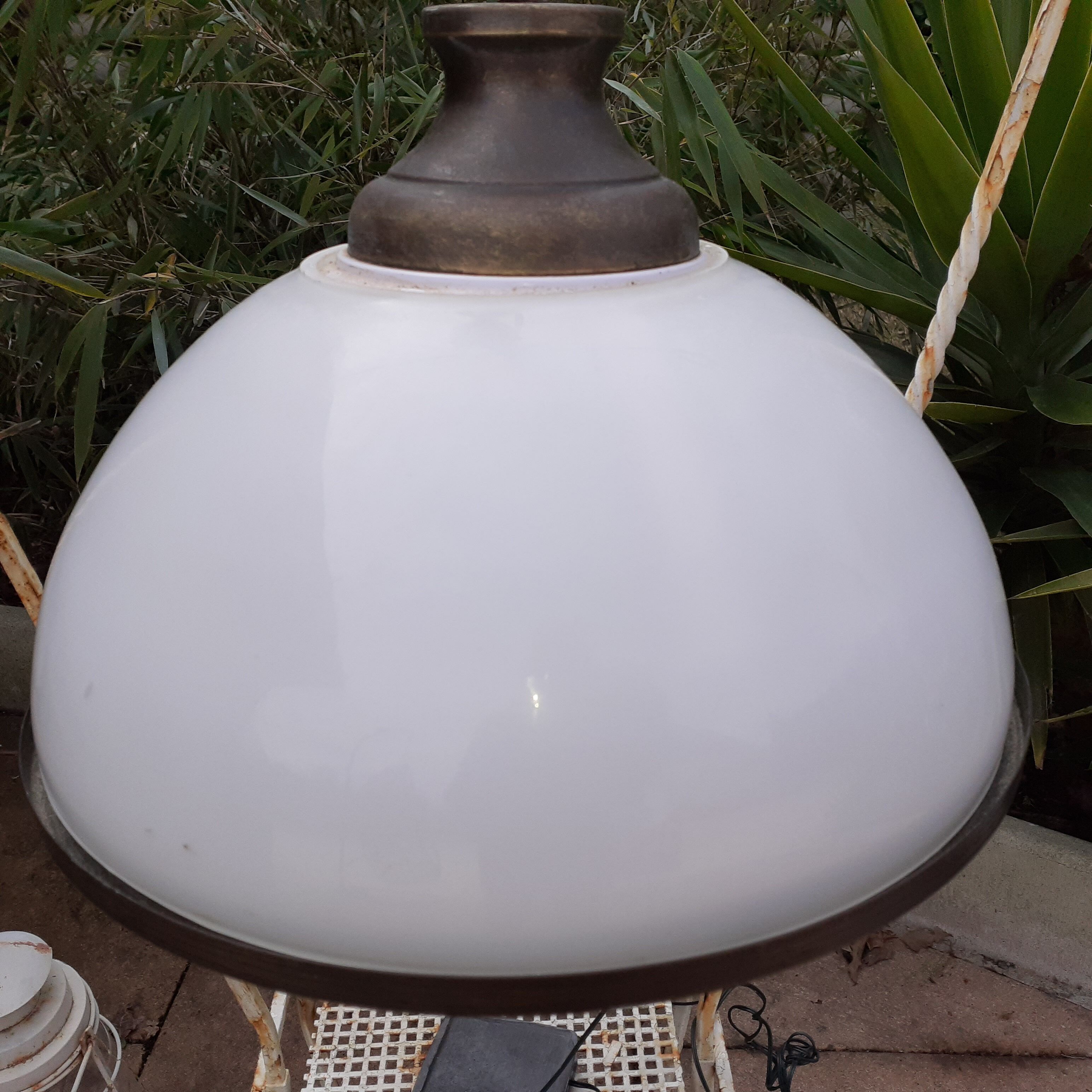 White opaline chandelier. Back and forth.