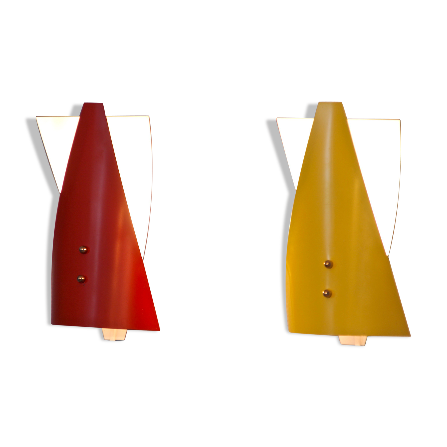 Set of 2 dutch wall lights in red and yellow, 1960s