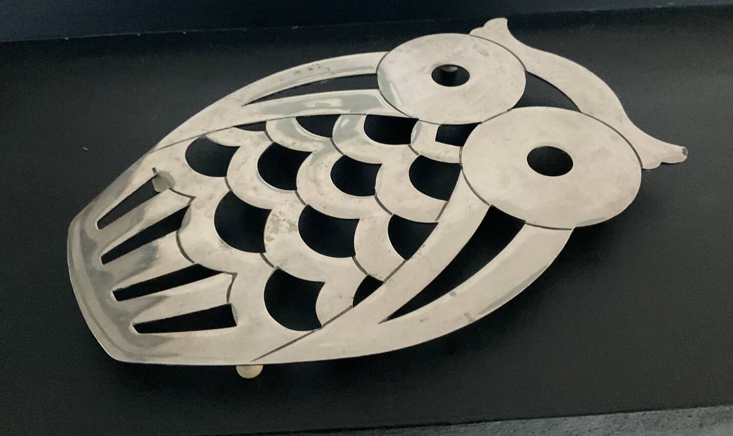 Vintage owl trivet FB Rogers Italy