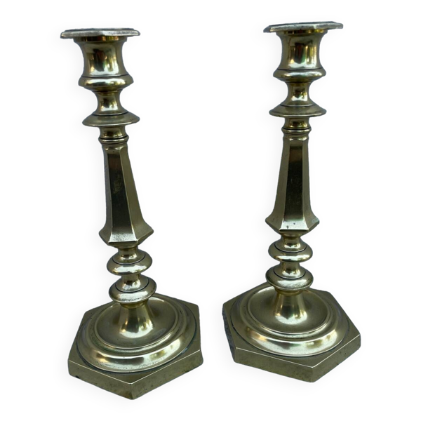 Paire de bougeoir, chandelier ancien laiton massif