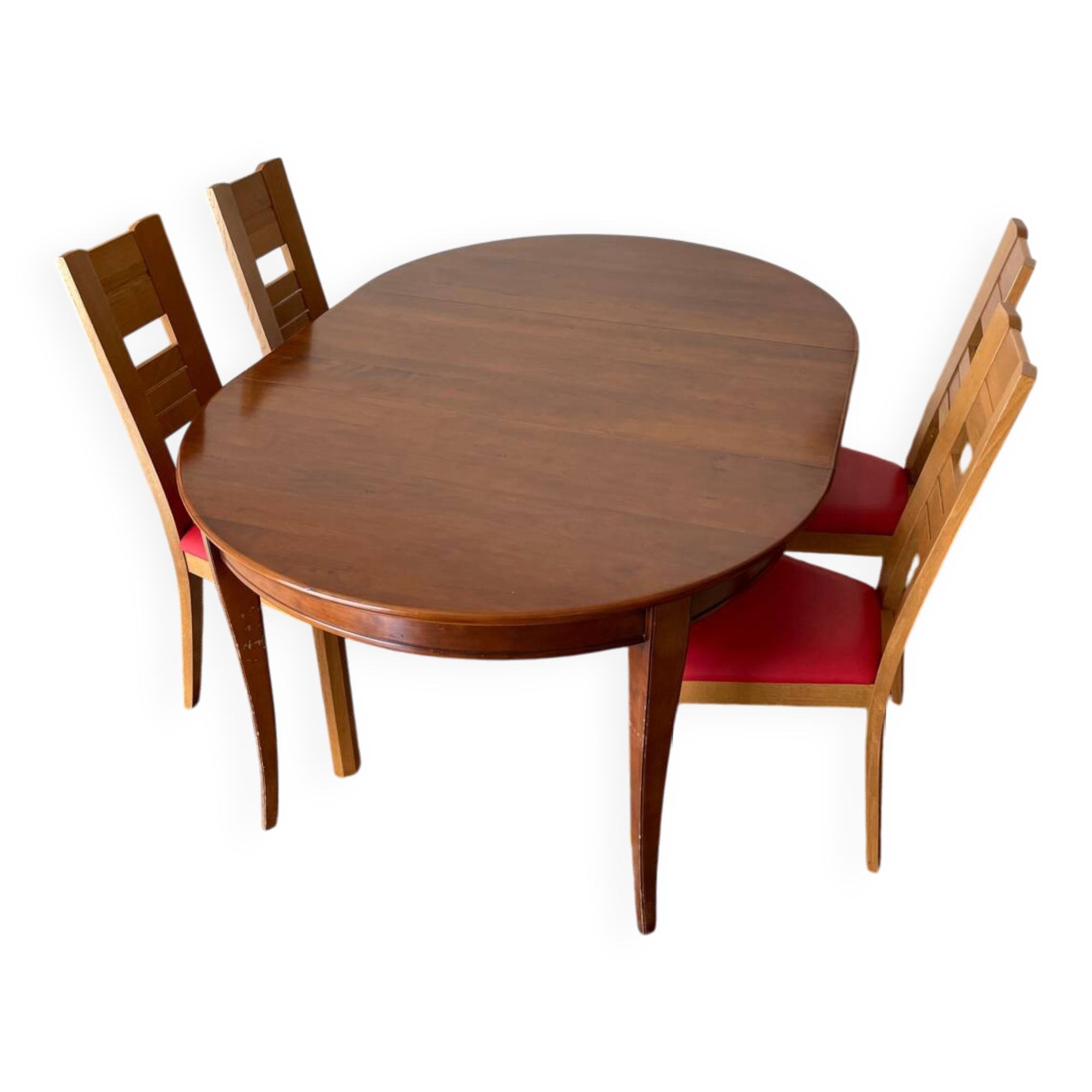 Table en bois ovale 6/8 personnes et 4 chaises art déco