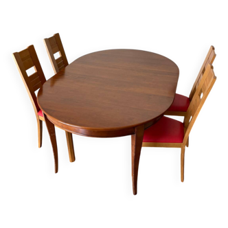 Table en bois ovale 6/8 personnes et 4 chaises art déco