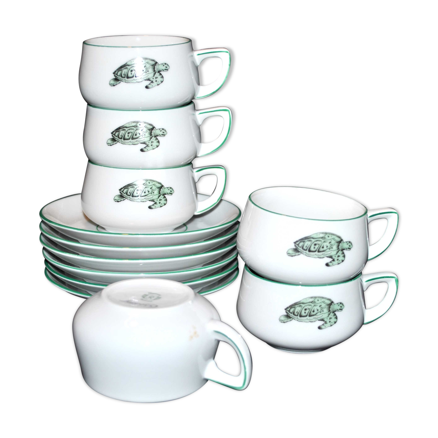 Series of 6 porcelain cups by Rosenthal GERMANY - Lacroix Green Turtle Décor