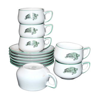 Series of 6 porcelain cups by Rosenthal GERMANY - Lacroix Green Turtle Décor