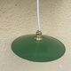 Vintage pendant light with green and white enamelled sheet metal lampshade and LED electricity