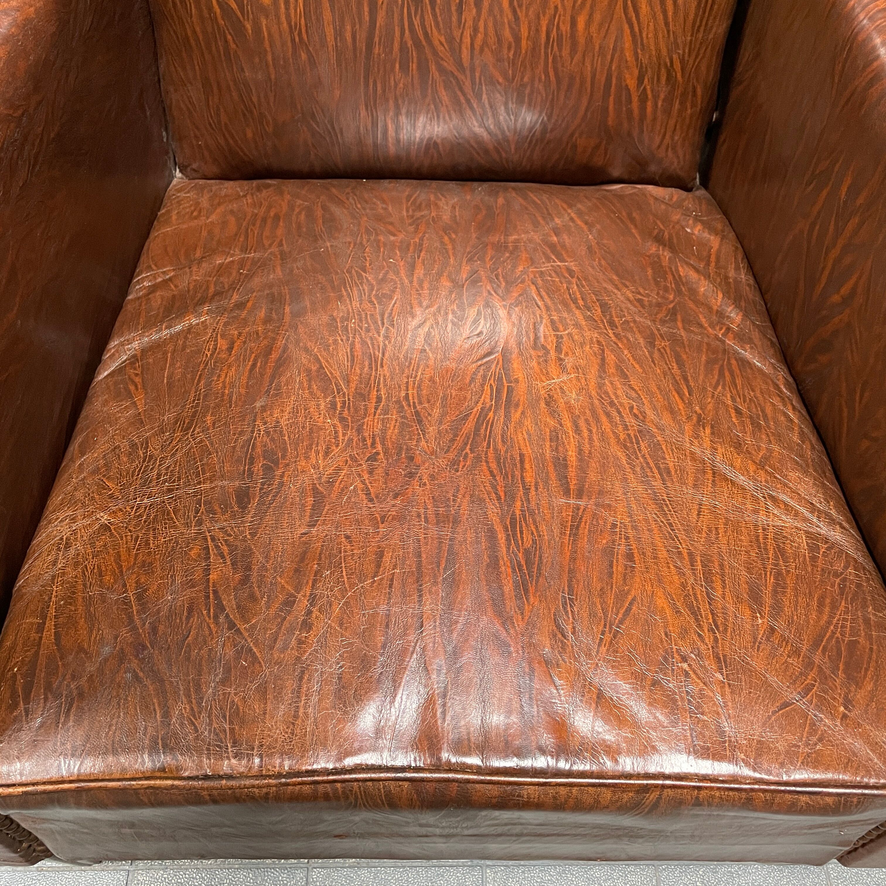 Leather art deco club chair from france, early 1900