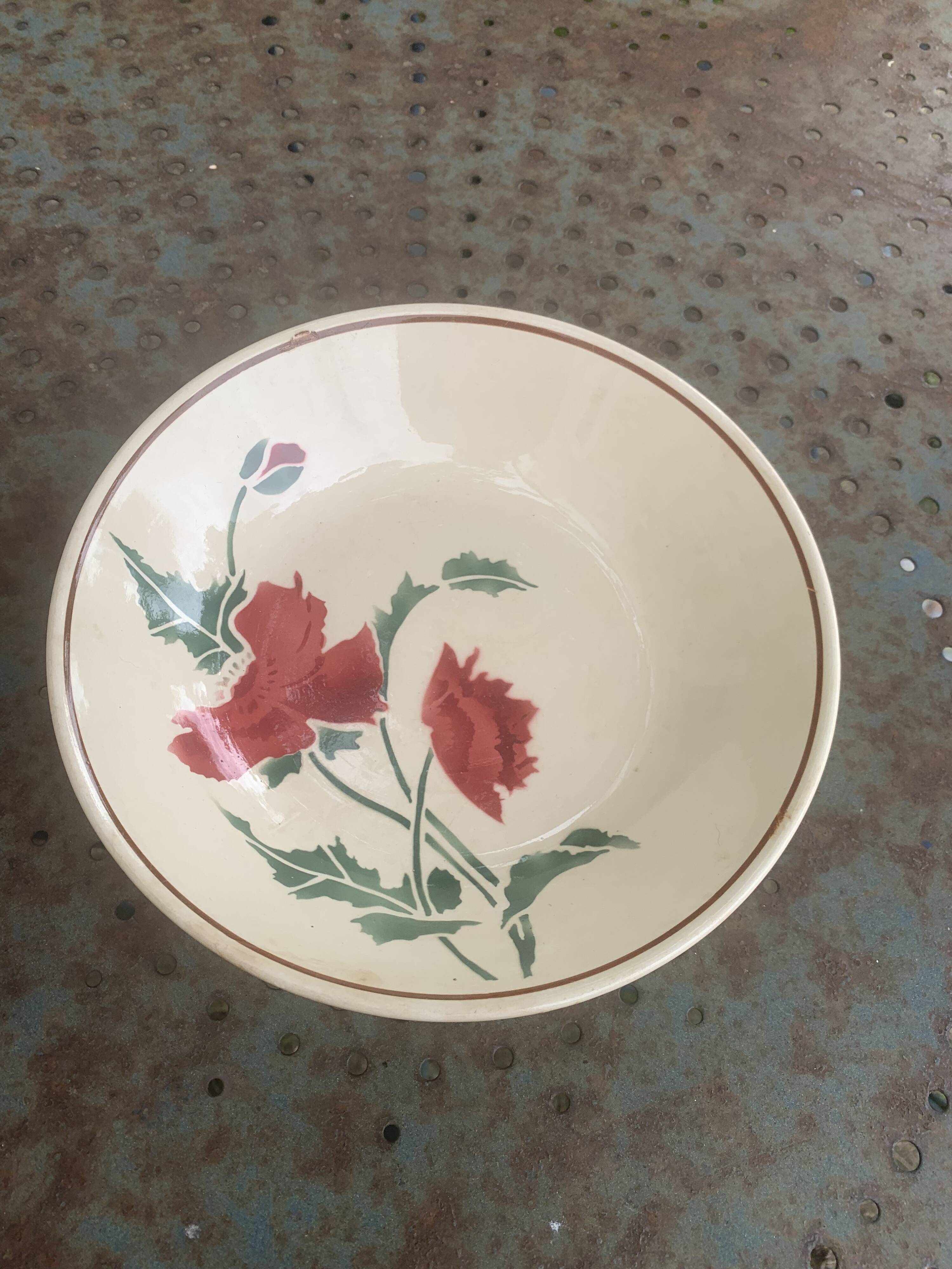 Fruit bowl, deep plate, luxeuil, old poppy motif