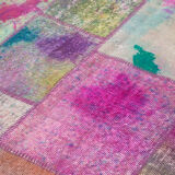 Hand-Knotted Anatolian Contemporary 169 cm x 240 cm Multicolor Patchwork Rug