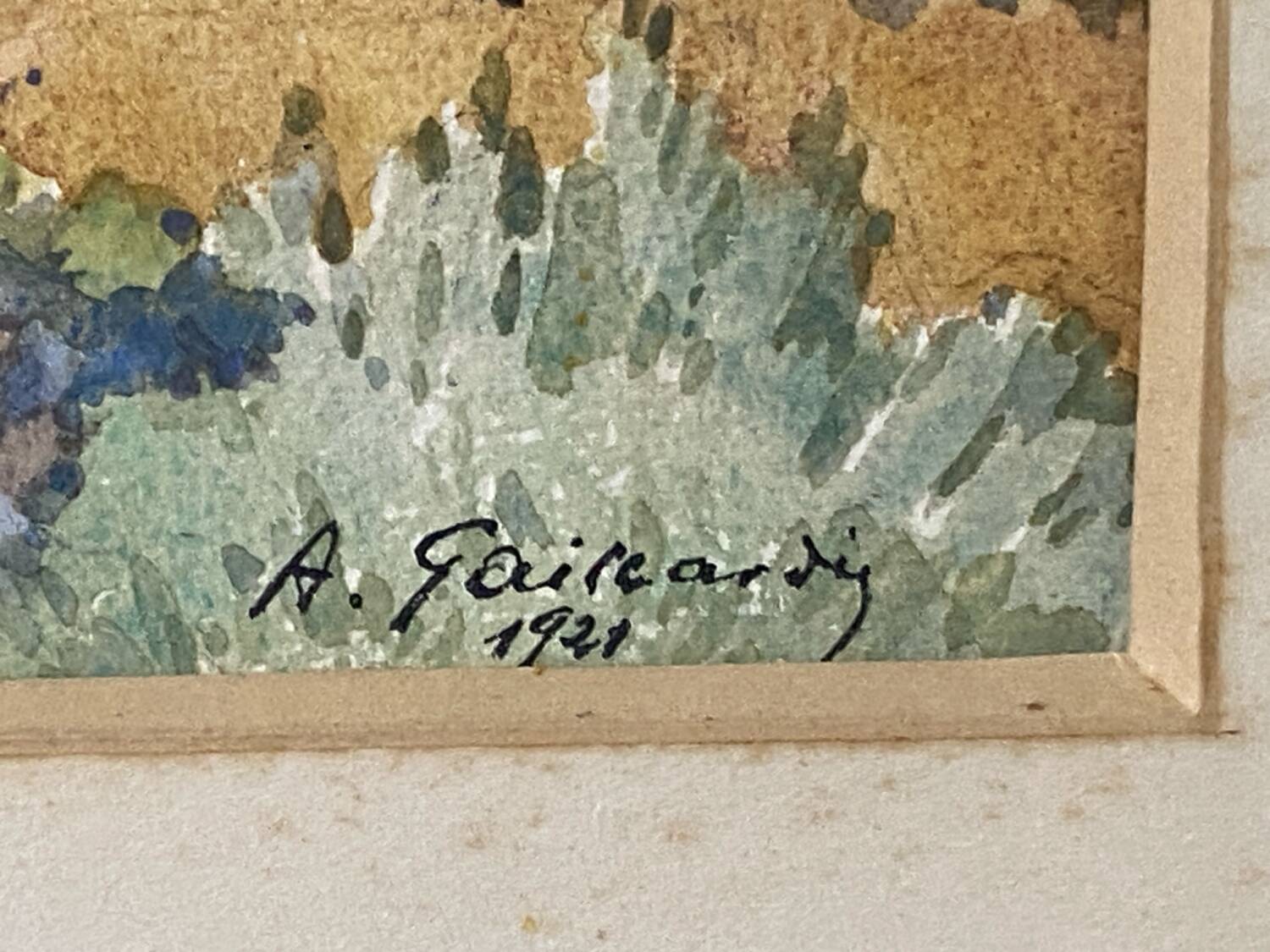 Watercolour landscape of Provence "the fort on the town", early 20th century.