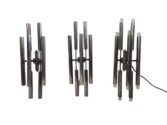 3 large 1960s wall lights in nickel-plated brass