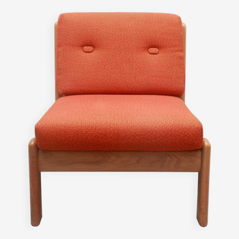 Chaise années 1970 en chêne et coussins orange