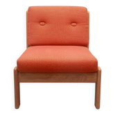 Chaise années 1970 en chêne et coussins orange