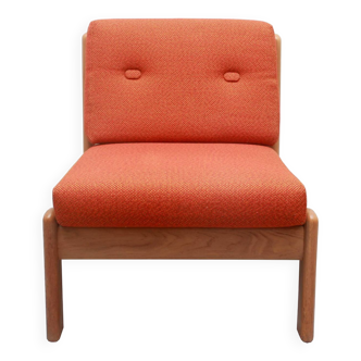 Chaise années 1970 en chêne et coussins orange