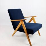 Fauteuil vintage en velours bleu marine Var, années 1970