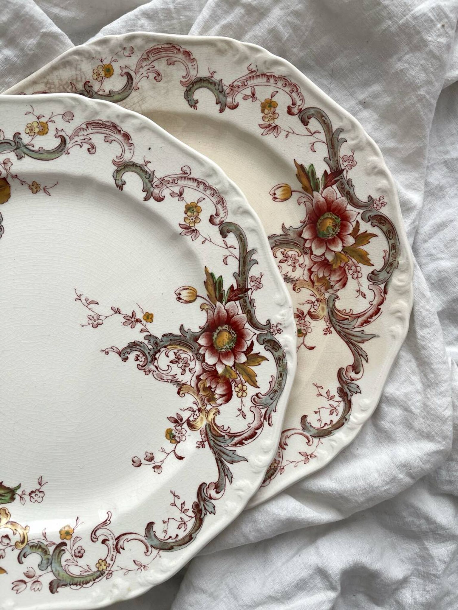 2 polychrome ironstone dinner plates "Wentworth" by Emile Bourgeois