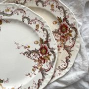 2 polychrome ironstone dinner plates "Wentworth" by Emile Bourgeois