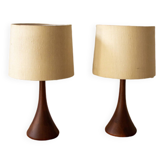 Large pair of vintage Danish table lamps in solid teak by Domus, 1970s.