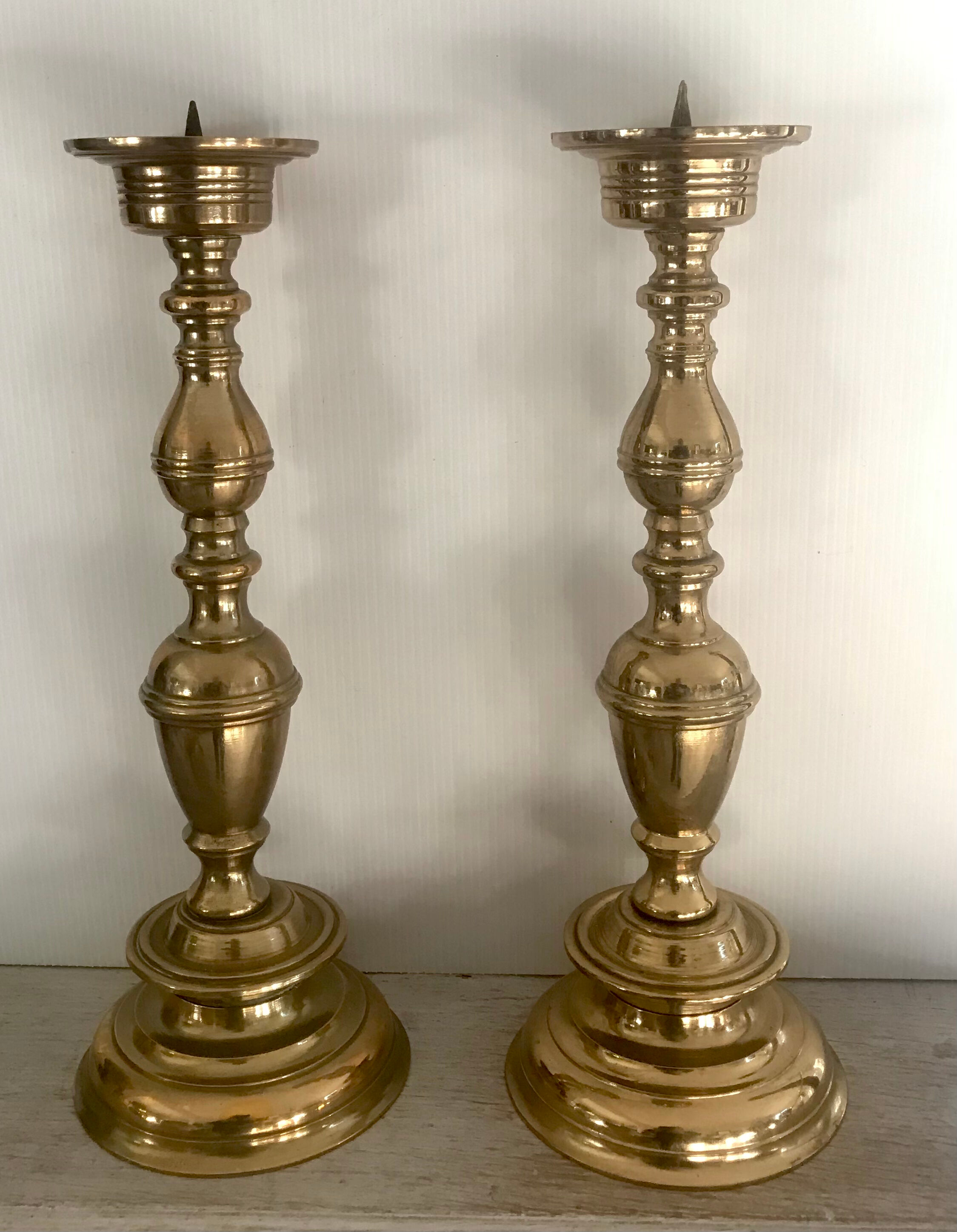 Pair of brass candle holders XIXth 31cm