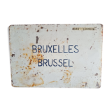 Destination plate of the "sncb" railway brussels - brussel and on the other side rimini,