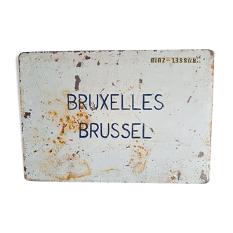 Destination plate of the "sncb" railway brussels - brussel and on the other side rimini,