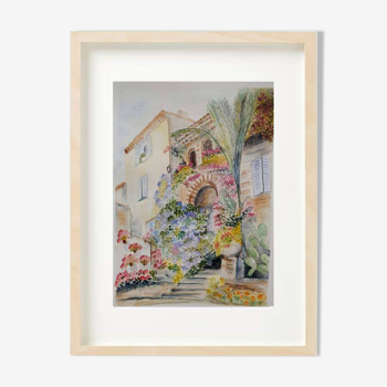 Fine art print of watercolor "Bormes-les-Mimosas houses"