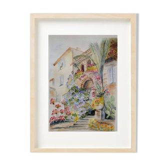 Fine art print of watercolor "Bormes-les-Mimosas houses"