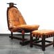 Fauteuil lounge brutaliste en chêne et ottoman, années 1970, lot de 2