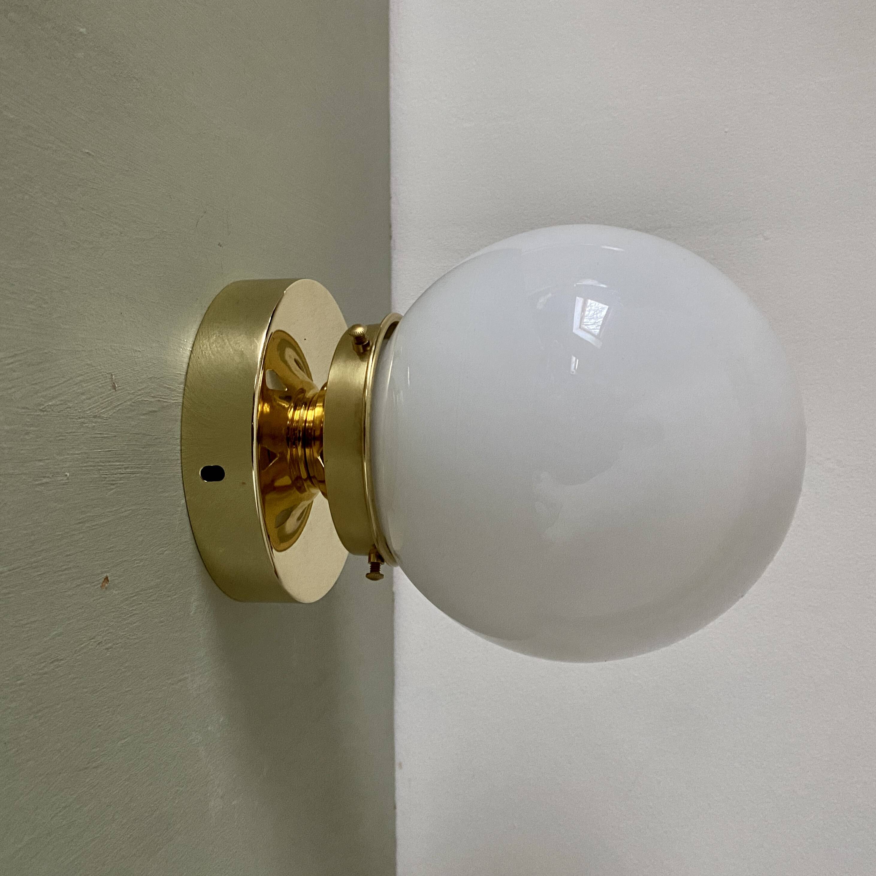 Vintage globe wall or ceiling light in white opaline