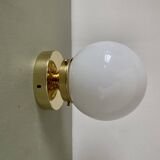 Vintage globe wall or ceiling light in white opaline