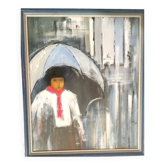 Oil painting on canvas, signed MB (Monique Barnier), 1985s