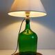 Mid-Century Green Glass Demijohn Table Lamp, Brass Fittings, Contemporary Shade