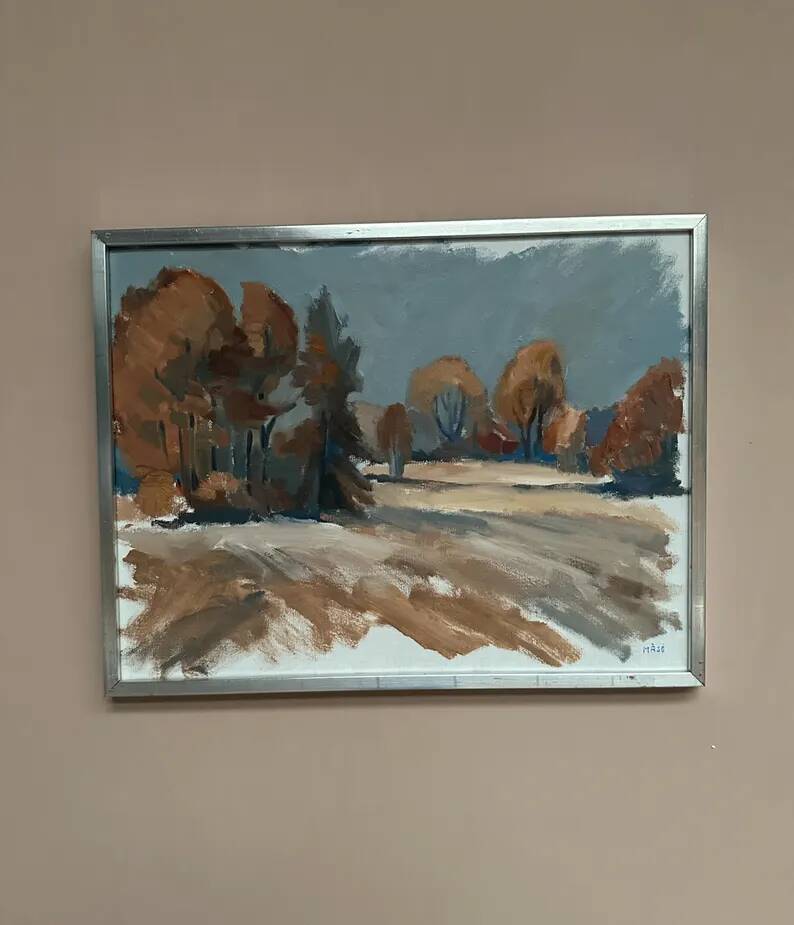 Original Swedish Oil on Canvas – “Red Autumn” by Knut Måsö (1926–2016) – Signed – Vintage & Framed – 57 × 44 cm (22.4" × 17.3")