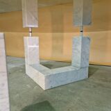 Post modern Carrara marble coffee table with glass top, Italy 1980s