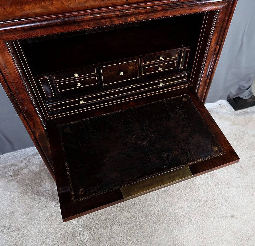 Small Secretary in Burl Mahogany Veneer, Restoration Period – Early 19th Century
