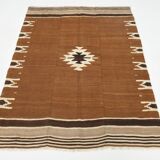 4x5 Camel Brown & Beige Vintage Kilim Rug, 118x161Cm