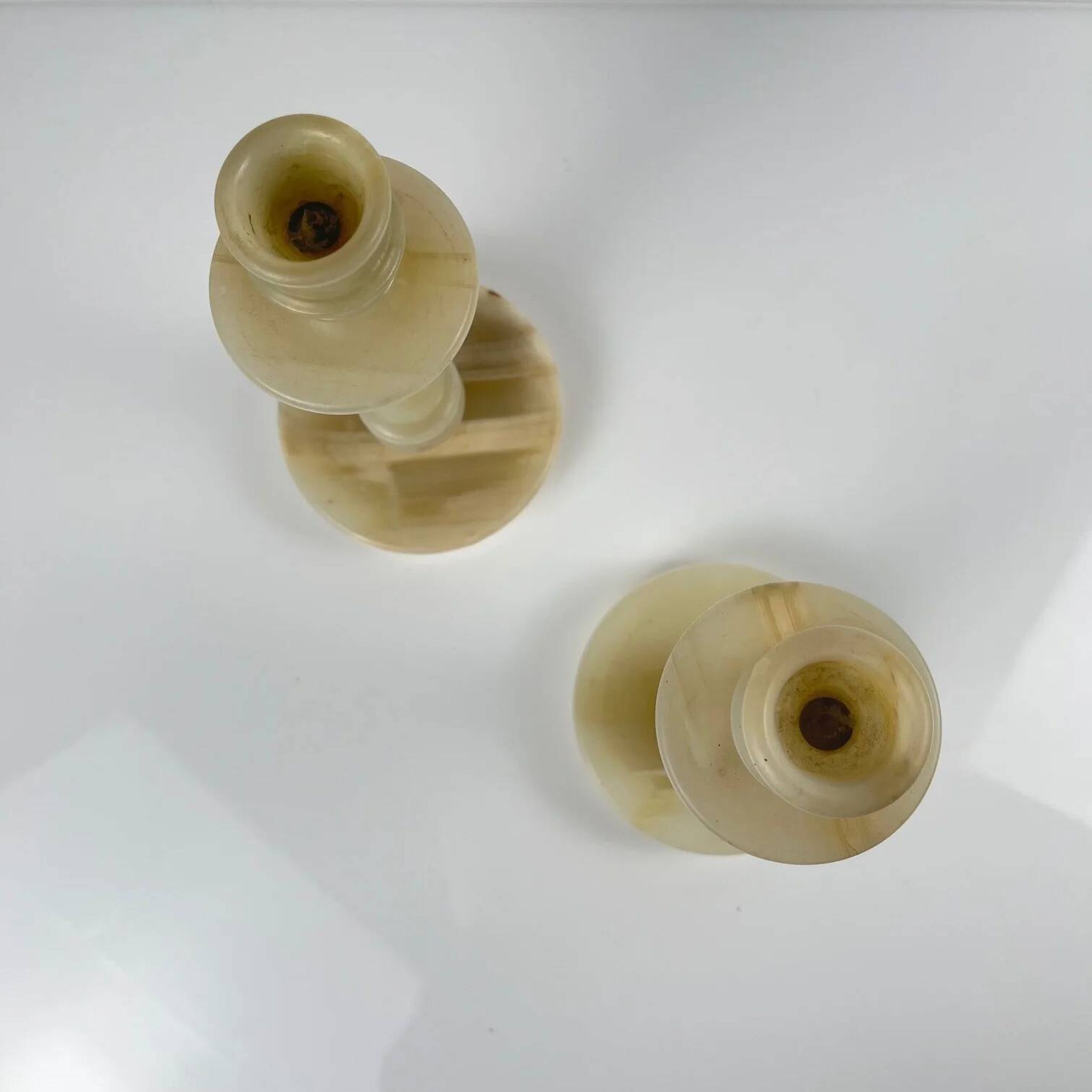 Pair of alabaster candlesticks, 20th century