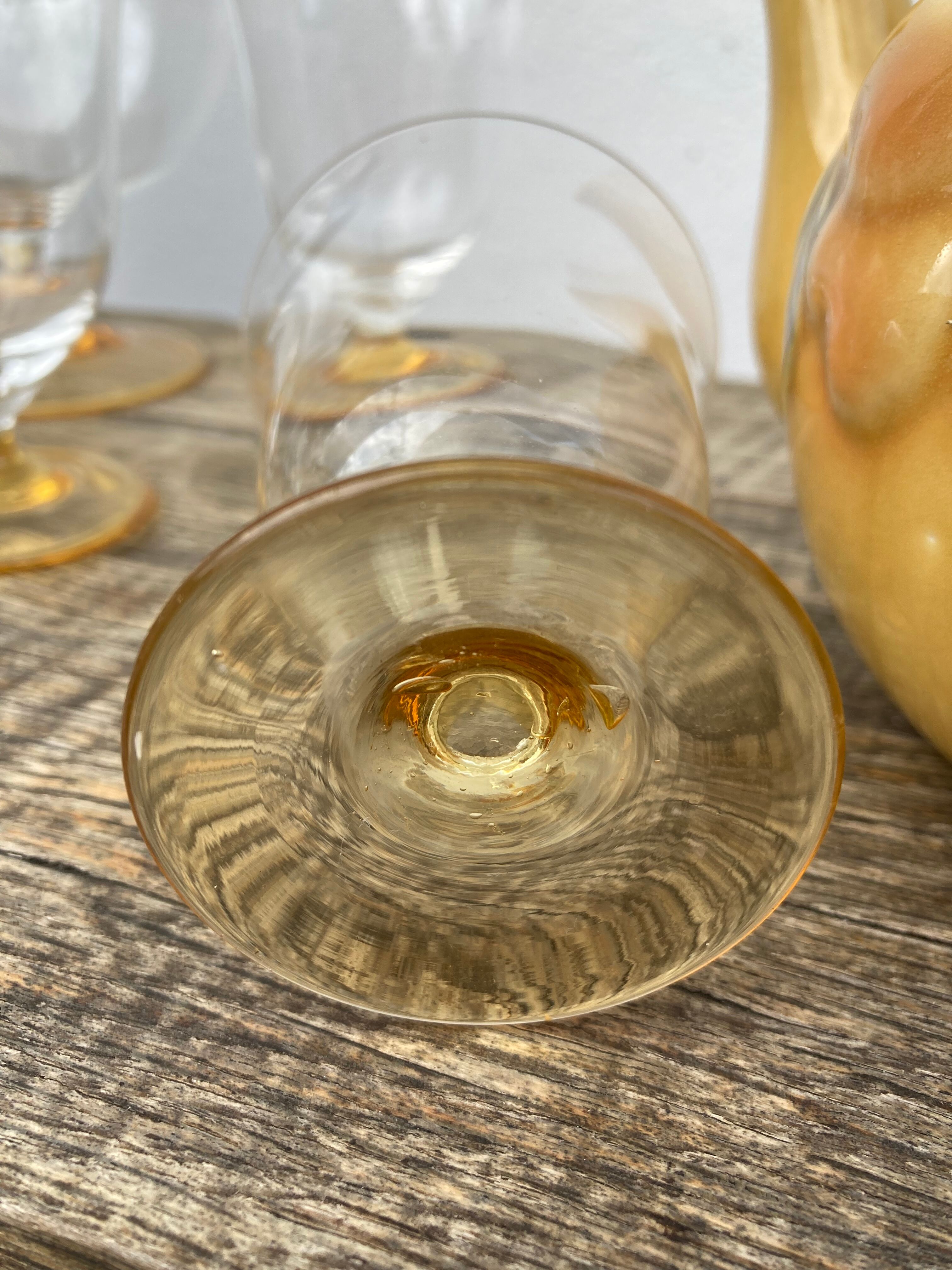 6 antique yellow crystal stemmed glasses and cups