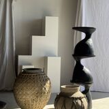 Immense light grey antique-style pot with a crosshatch lid and handles.