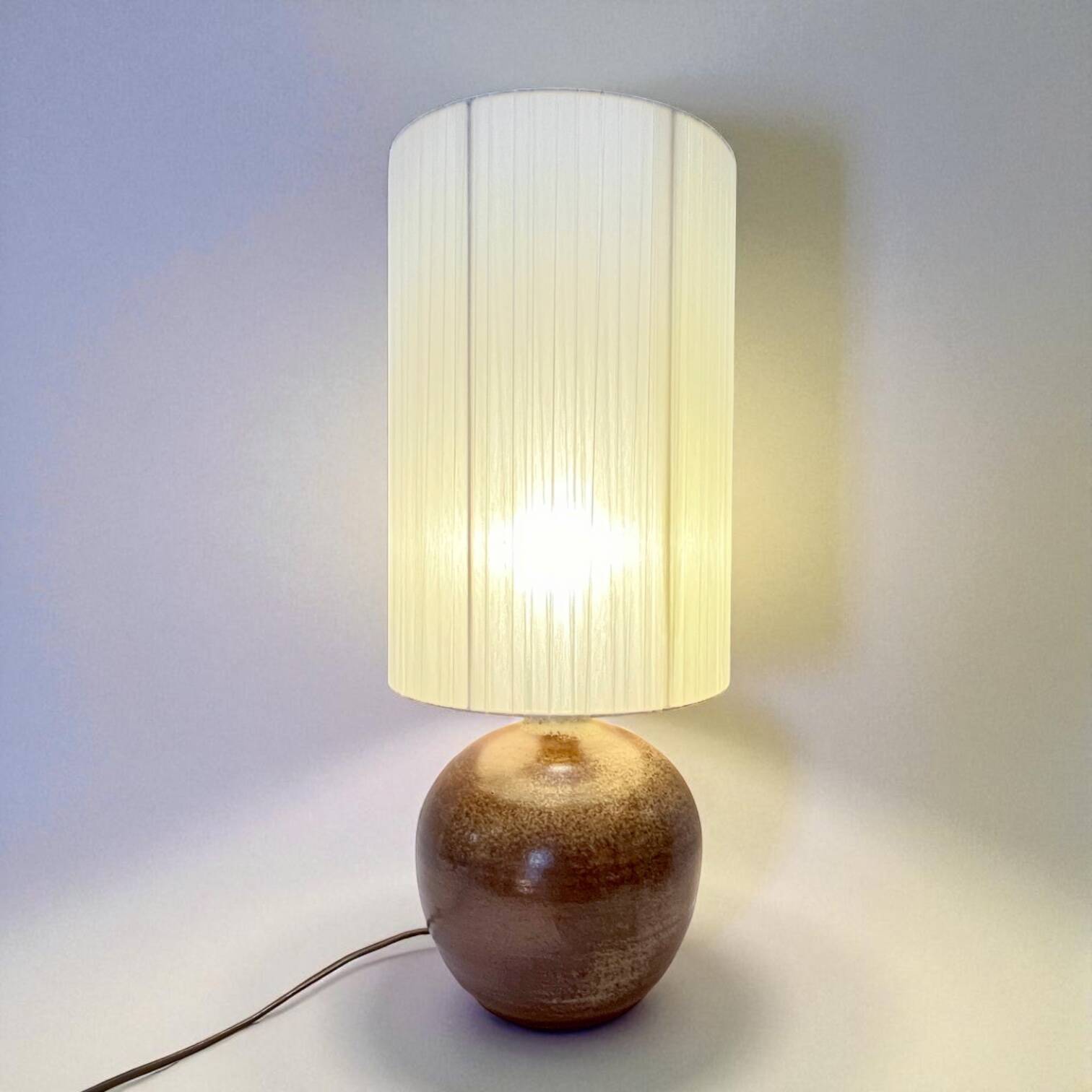 XXL Vintage lamp base in gray parity sandstone and raffia lampshade 1970